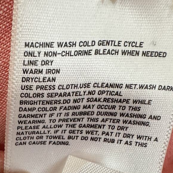 Uniqlo Linen Shirt Men Medium Collar Long Sleeve Button Preppy Pink Vacation - Picture 5 of 5